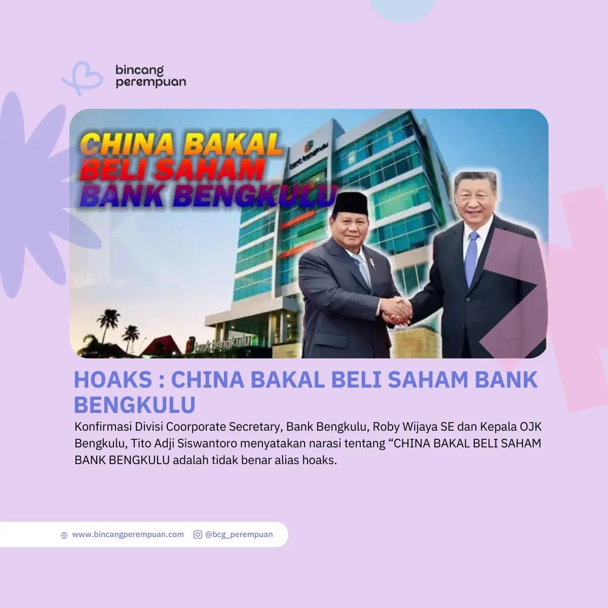 HOAKS China Bakal Beli Saham Bank Bengkulu