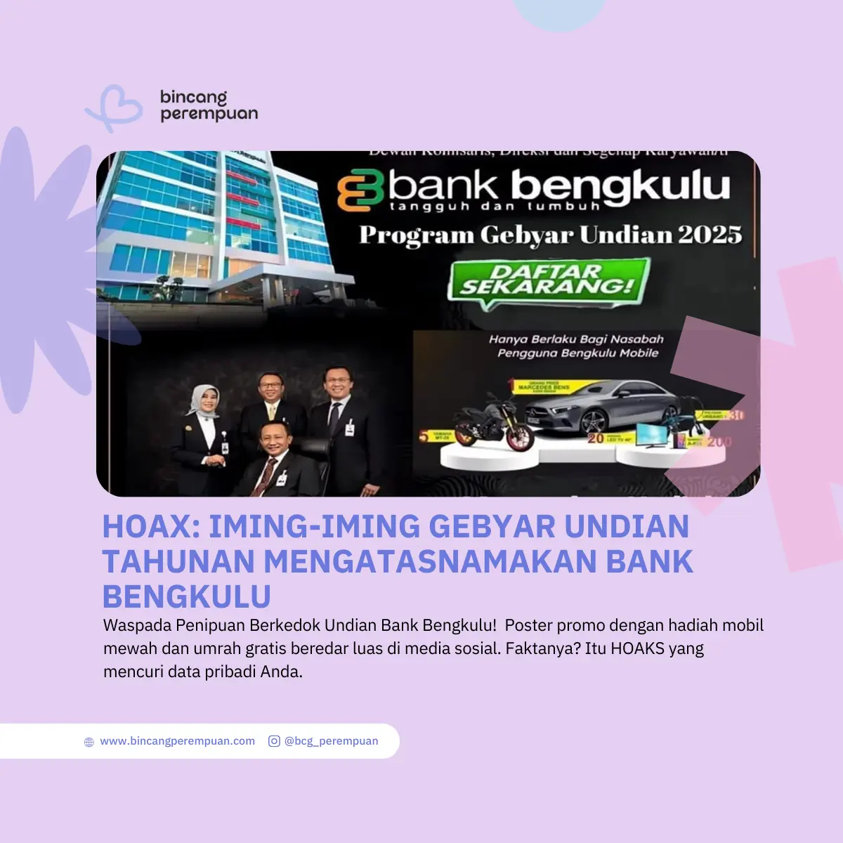 HOAX Iming-iming Gebyar Undian Tahunan Mengatasnamakan Bank Bengkulu