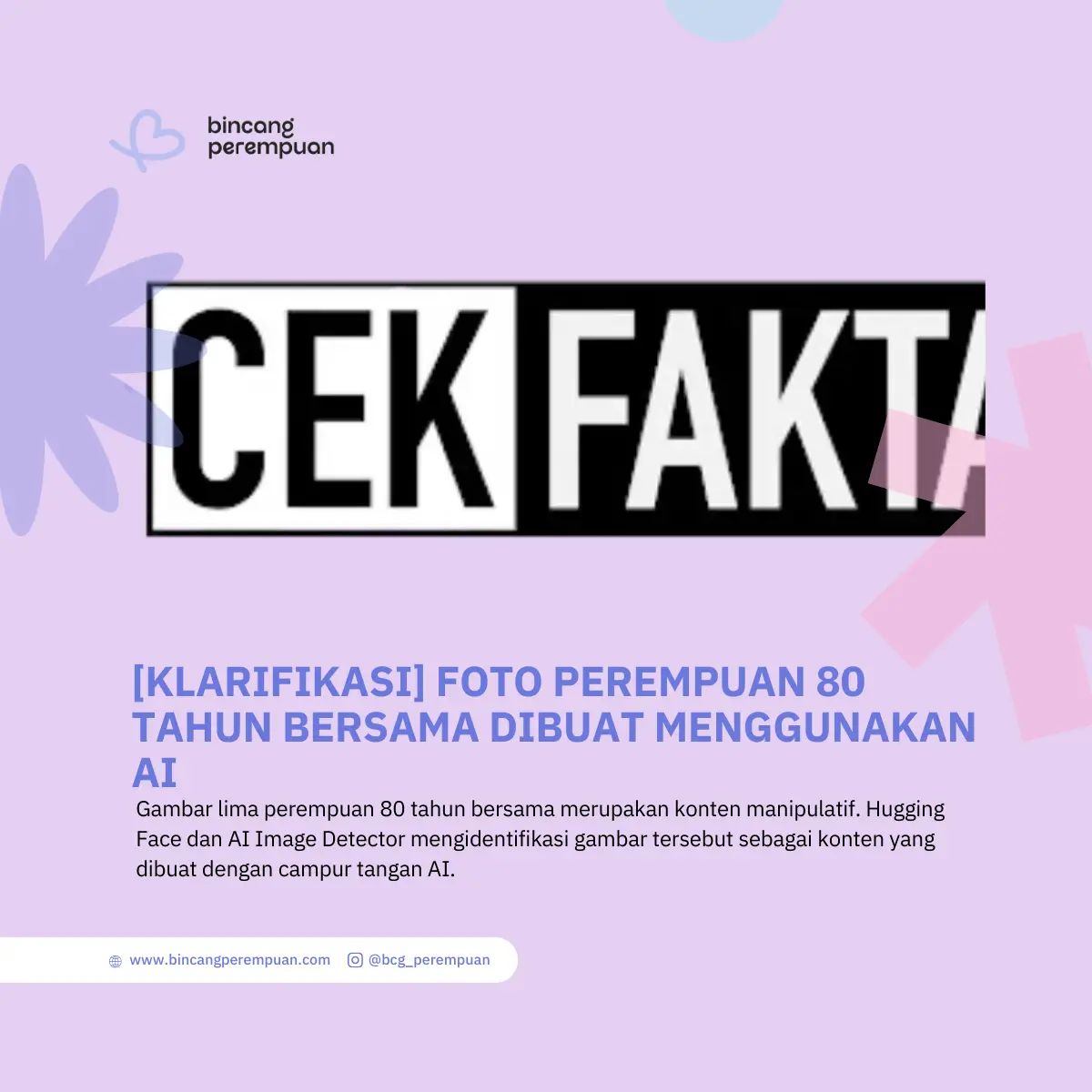 [KLARIFIKASI] Foto Perempuan 80 Tahun Bersama Dibuat Menggunakan AI