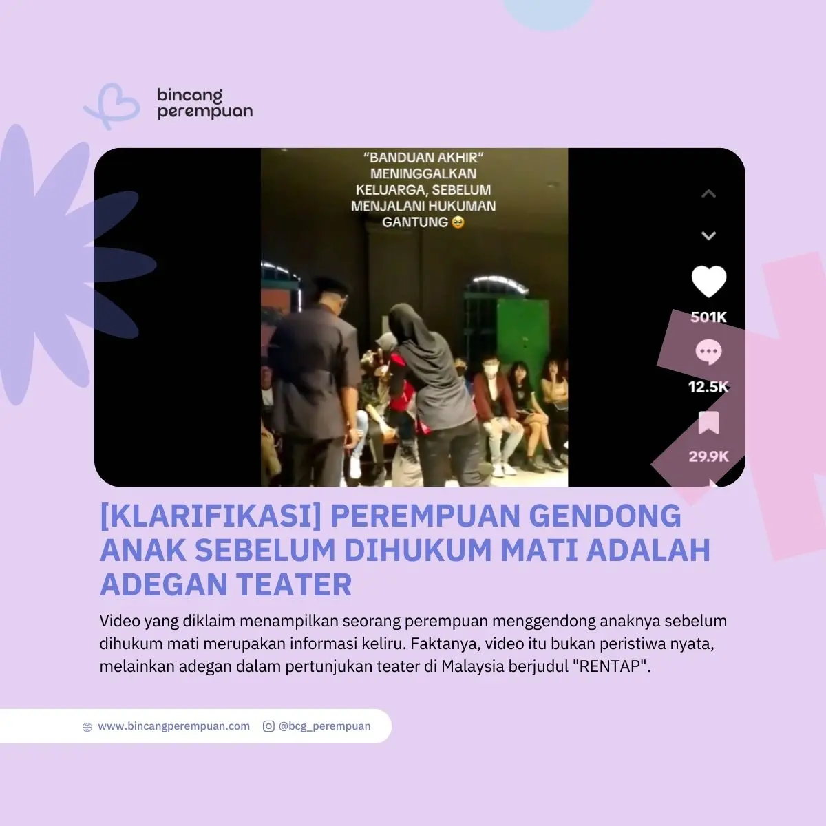 [KLARIFIKASI] Perempuan Gendong Anak Sebelum Dihukum Mati adalah Adegan Teater