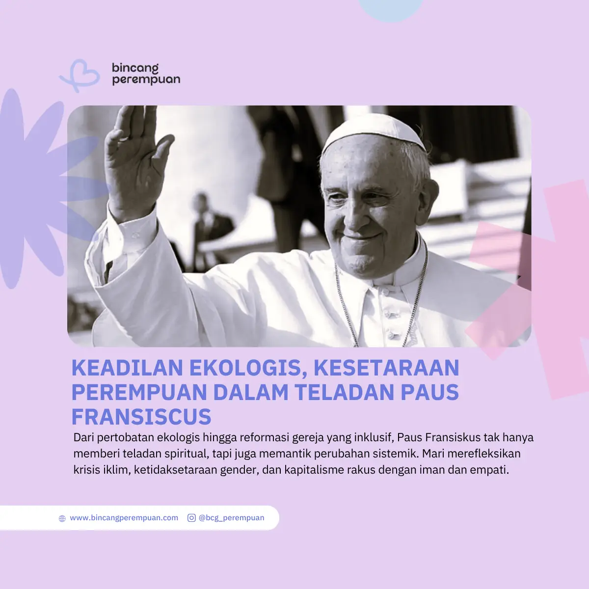 Keadilan Ekologis, Kesetaraan Perempuan dalam Teladan Paus Fransiscus